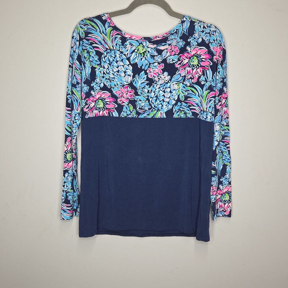 Lilly Pulitzer Finn Top High Tide Pineapple Paradise Navy Colorblock Shirt XS